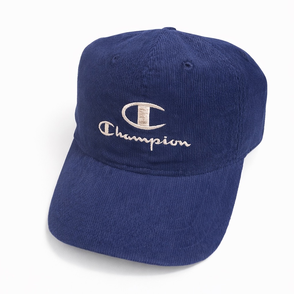 NWOT Champion Corduroy Snapback Hat Cap Navy Blue Script Logo Big “C” Streetwear